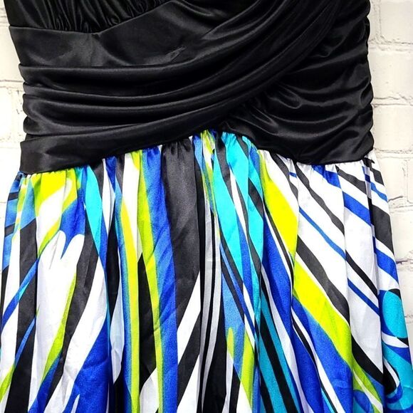 My Michelle One Shoulder Peacock Maxi Dress Colorful Satin Sweetheart Rosette - Picture 5 of 15